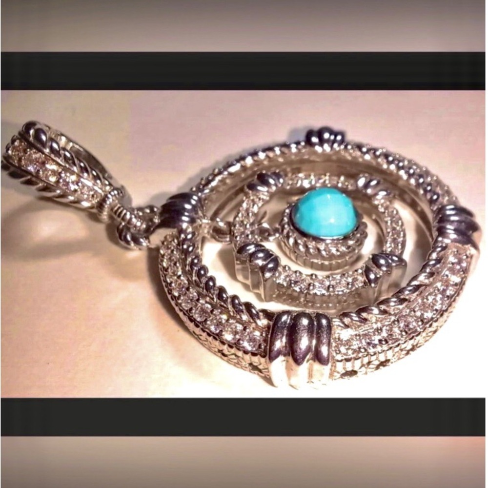 Judith Ripka 925 Sterling Silver Turquoise•Diamonique Pendant Enhancer